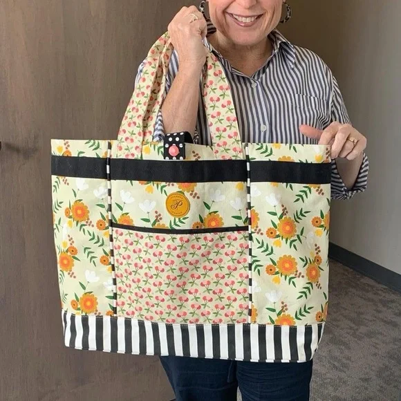 NEW Plunder Floral and Striped Canvas Tote Bag - Picture 4 of 6